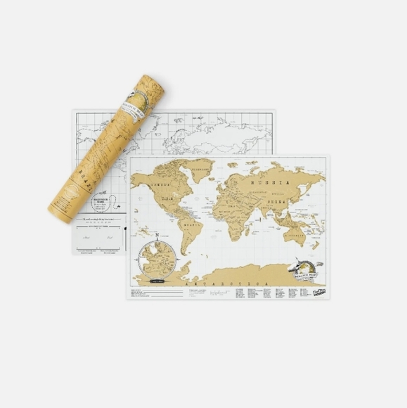 Luckies 42cm Scratch Off Map Travel Edition w/ Foil Hanging Wall Decor White NEW - Picture 3 of 12